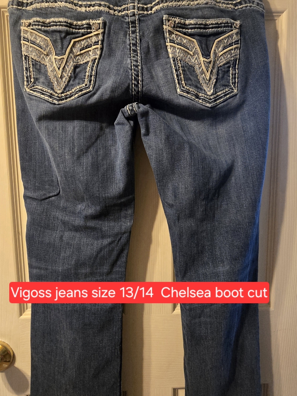 Vigoss Blue Denim Bootcut Jeans Size 13/14  W/Pocket Embroidery